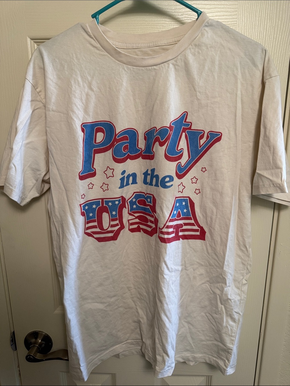 Fashion Nova White Tee with Red & Blue 'Party in the USA' Graphic